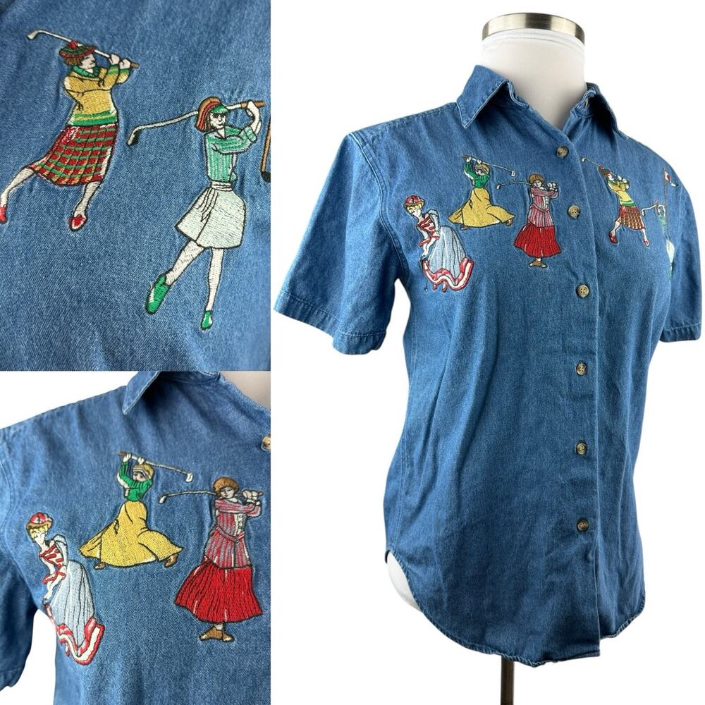 Vintage Golf Cambridge Dry Goods Country Store Denim Shirt Button Front Medium - Picture 13 of 15